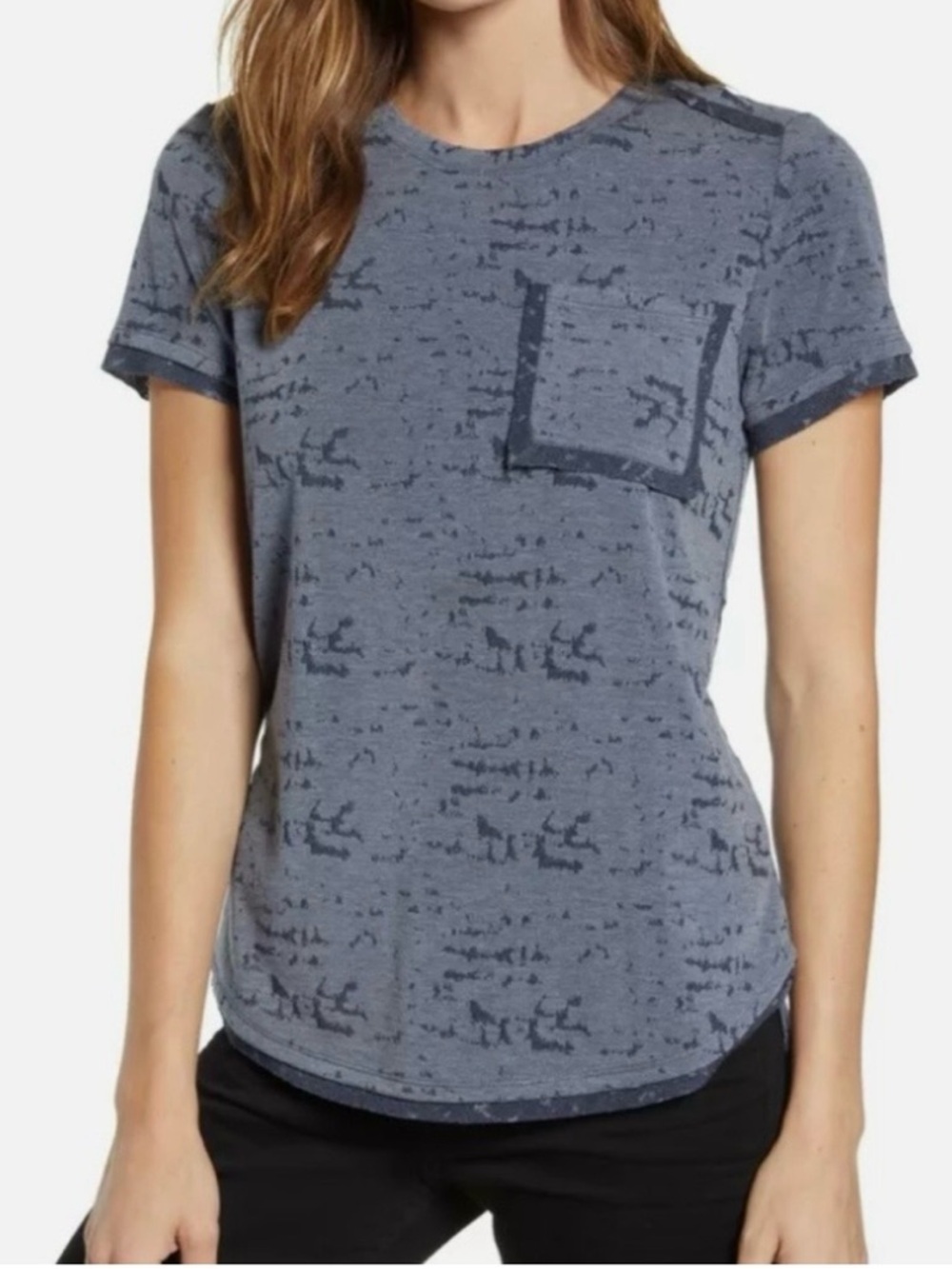 Vince Camuto Women’s Melange Jersey Pocket Tee in Indigo Night Heather Size M